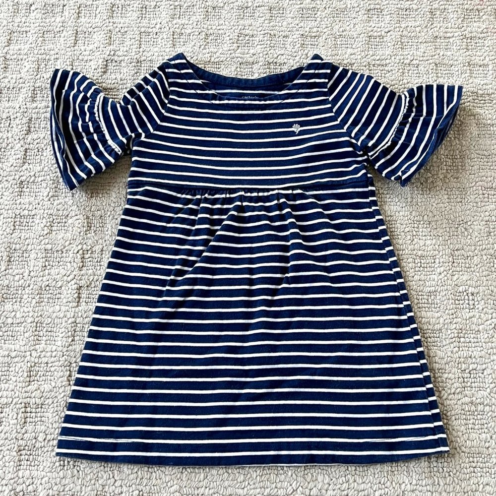 Carter's Girls Flare Bell Striped Short Sleeve Dress - 2T